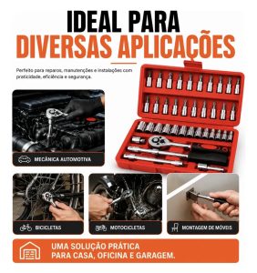 Kit Jogo De Soquete Catraca 1/4 Com 46 Peças Aço Maleta Novo — foto 6