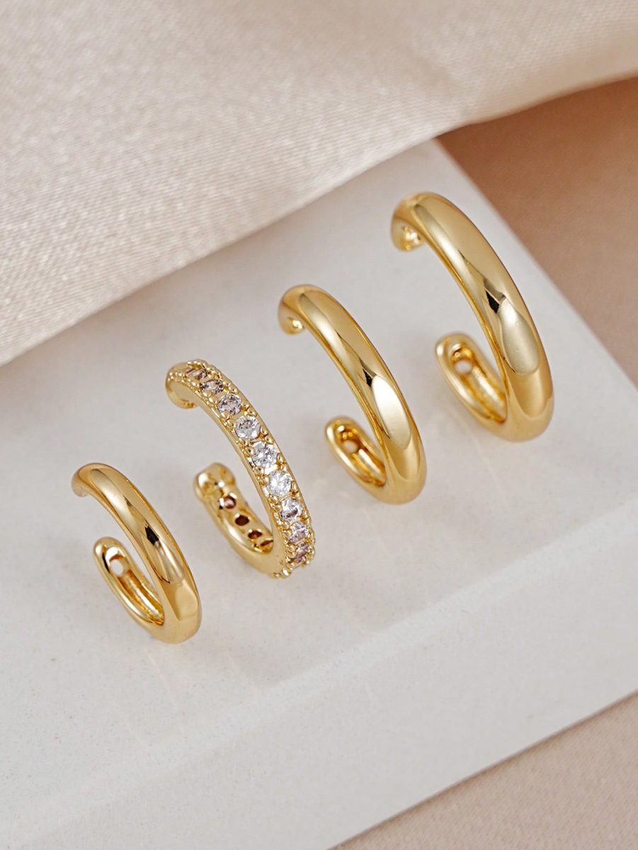 4 Peças Conjunto de Brincos de Orelha Minimalista com Zircônia Cúbica - Pode Ser Empilhado — foto 2