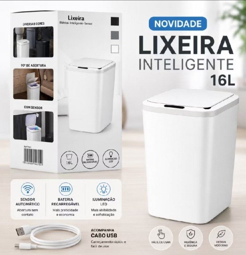 Lixeira Inteligente Capacidade 16 L Recarregável Automático com Sensor na Tampa — foto 2