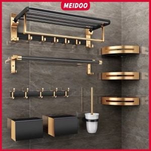 Rack de armazenamento de banheiro em alumínio dourado preto MEIDOO — foto 4