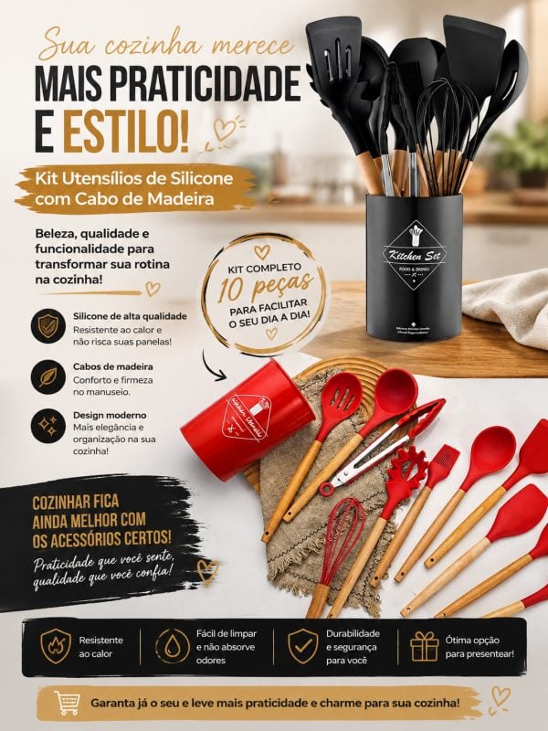 Kit De Utensílios De Silicone 10 Peças!