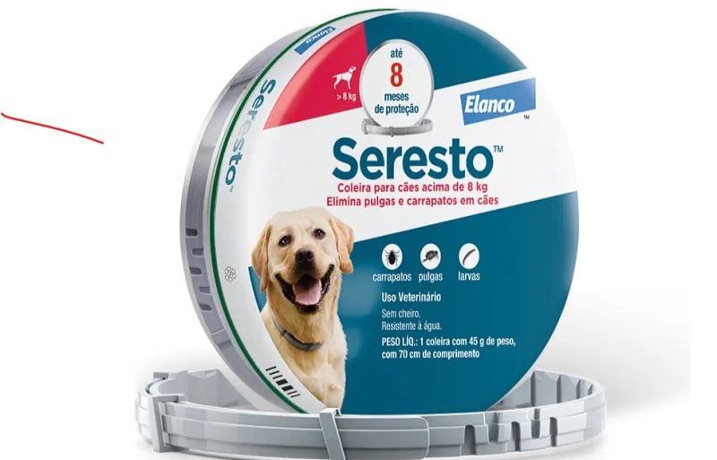 Coleira Seresto Elanco Antipulgas e carrapatos Cachorros +8kg 1unid Cor Cinza