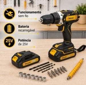 Parafusadeira Furadeira 25V Nakasaki Sem Fio a Bateria Profissional Kit Completo — foto 3