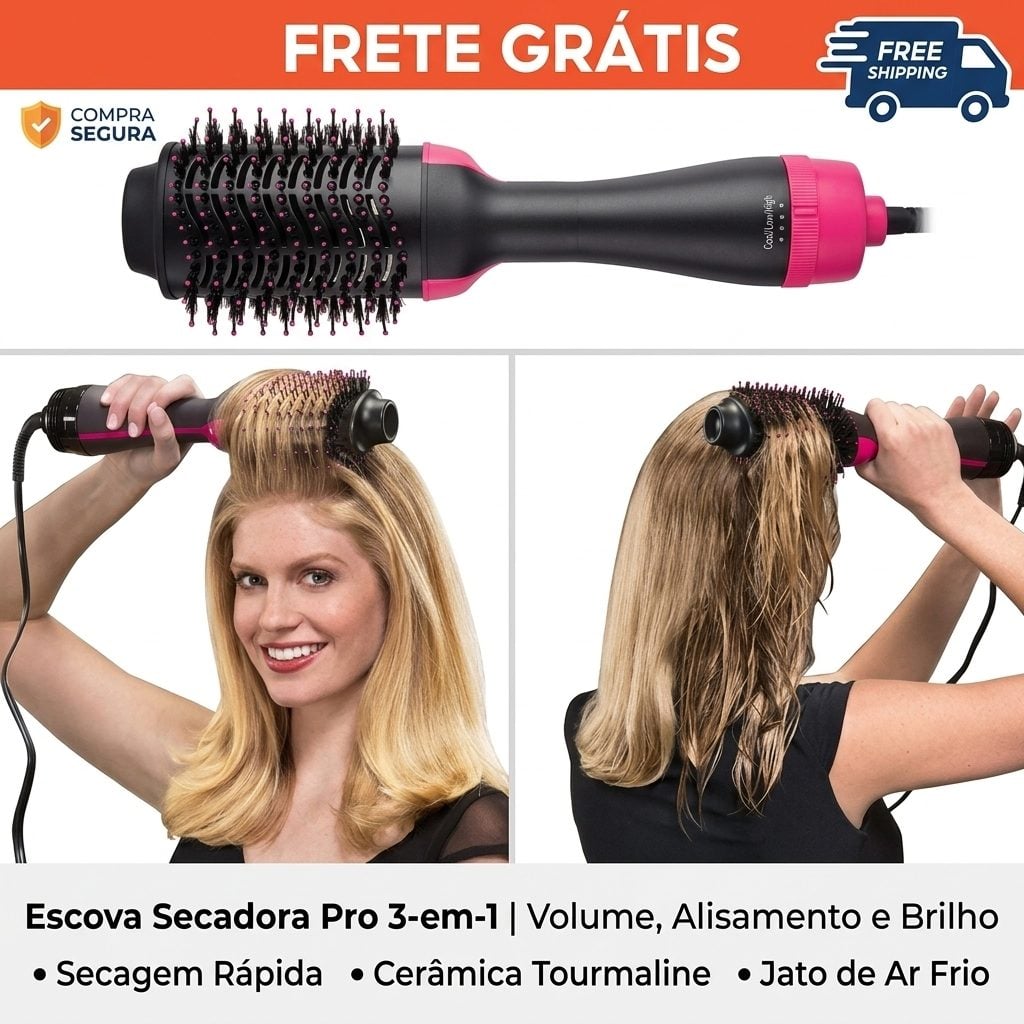 Escova Secadora 3 em 1 110V Alisadora Seca Alisa e Modela Íons Negativos Antifrizz — foto 2