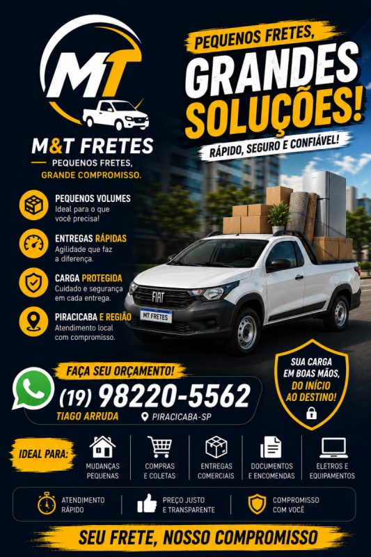 Frete rápido, seguro e confiável para pequenos volumes em Piracicaba e região