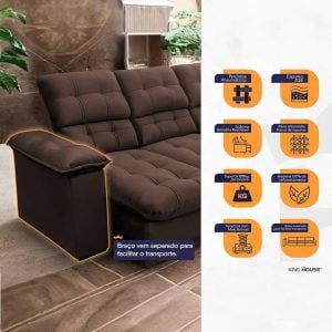 Sofá Retrátil Reclinável Atenas 2,30m Suede Velut Marrom — foto 6