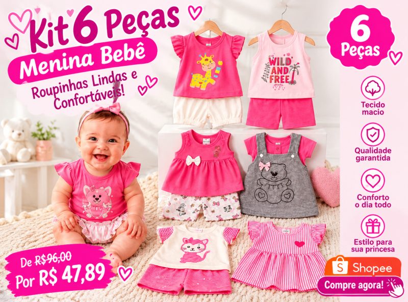 Kit 6 Peças Menina Bebê Roupinhas Lindas e C