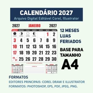 Pack 8 Bases editáveis em vetor de Calendários 2027 Cdr - Ilustrator - Photoshop — foto 13