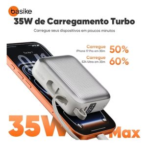 Power Bank Basike 10000 mAh com Cabo USB-C e Carregamento Rápido 35W para iPhone e Samsung — foto 3