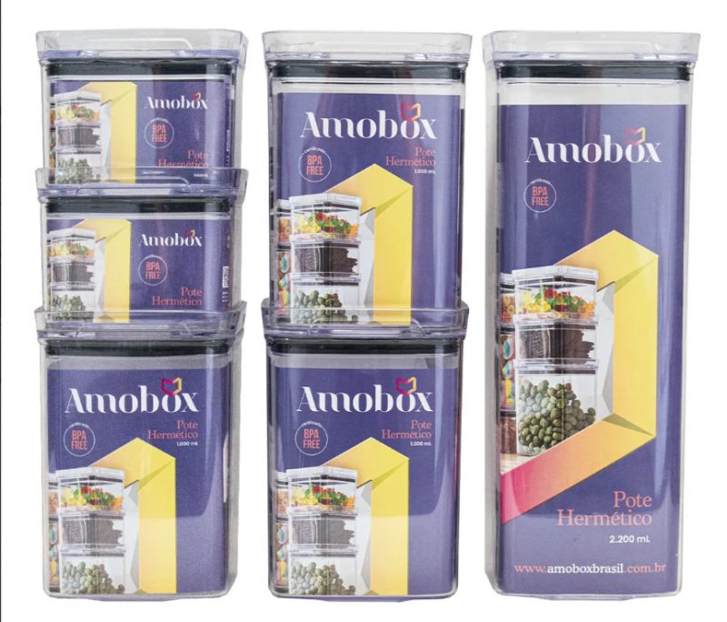 Potes Herméticos Amobox 6 Unidades 2200ml Quadrado