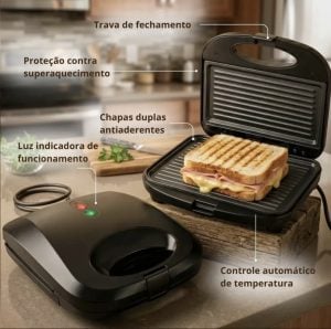 Sanduicheira Elétrica Antiaderente Grill 750w Preto 110/220v — foto 3