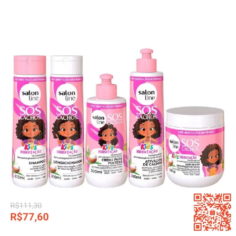 Kit Shampoo + Condicionador + Máscara + Ativador de Cachos + Creme de Pentear SOS Cachos K