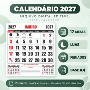 Pack 8 Bases editáveis em vetor de Calendários 2027 Cdr - Ilustrator - Photoshop — foto 3