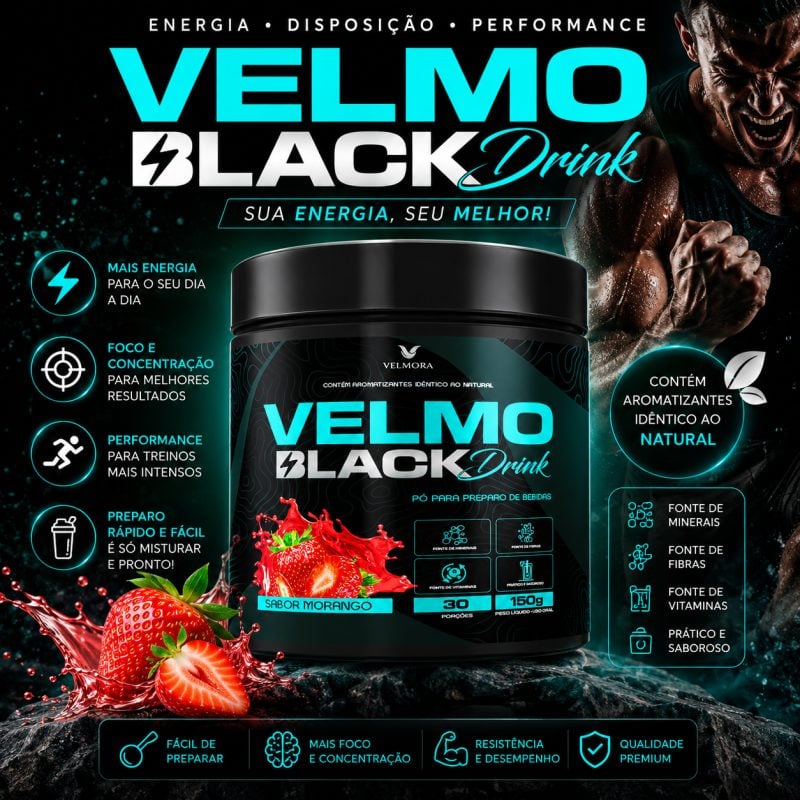 Velmo Black Drink Sabor Morango