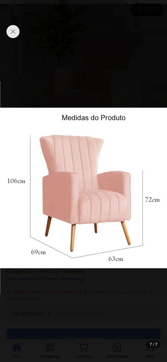 Poltrona Decorativa Melinda Veludo Rosa — foto 2