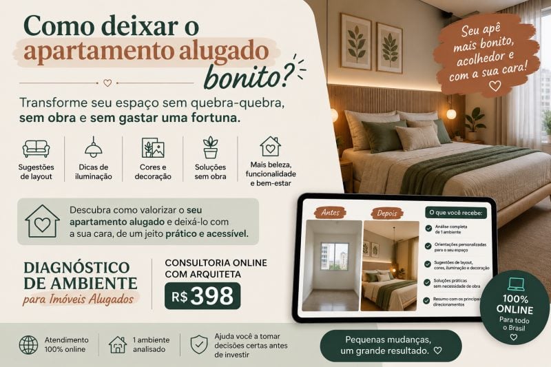 Analise online com arquiteta, deixe seu apartamento alugado bonito!