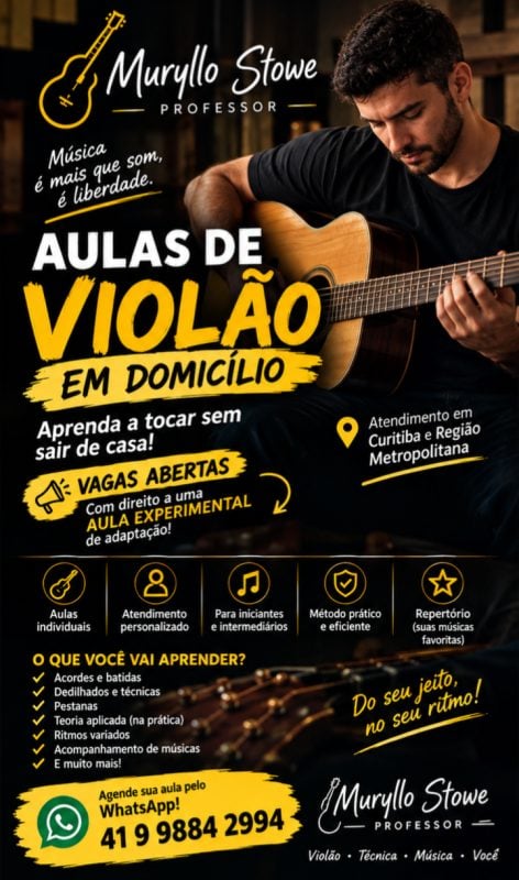 Aulas de violão em domicílio