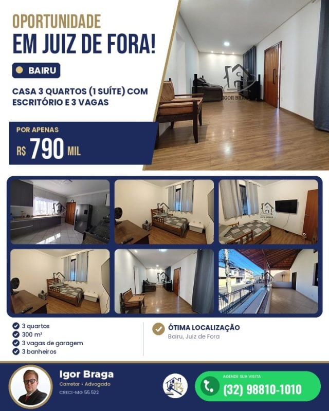 Casa para Venda em Juiz de Fora, Bairu, 3 dormitórios, 1 suíte, 3 banheiros, 3 vagas