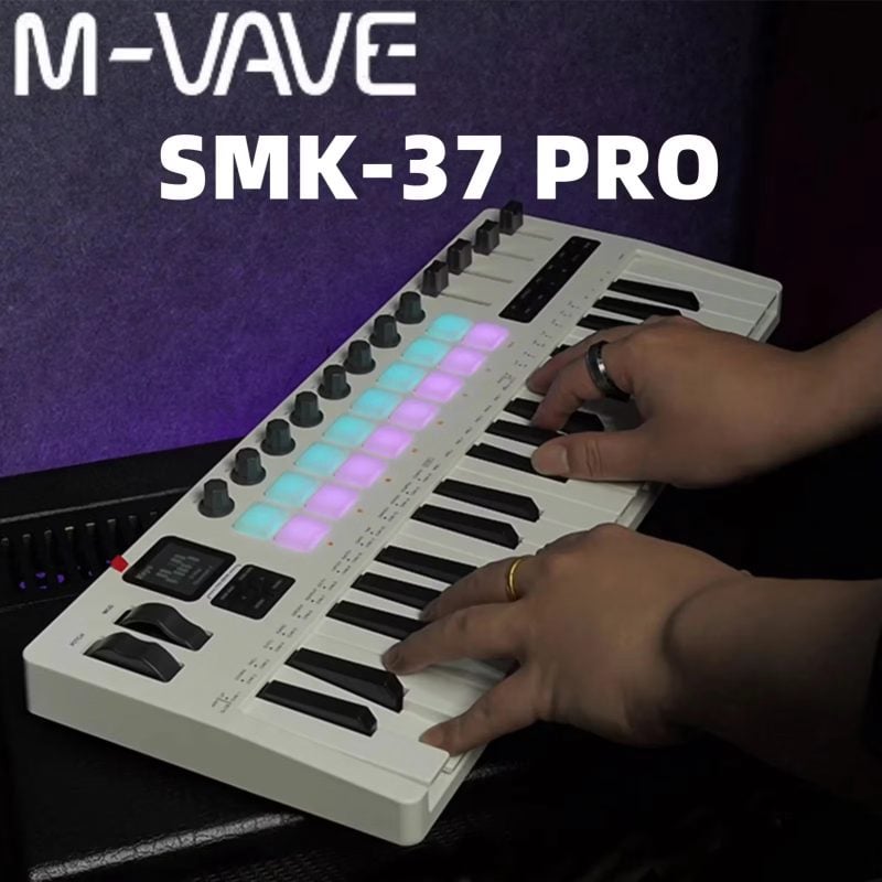 M-VAVE SMK-37 Pro, teclado controlador MIDI com sintetizador integrado, 16 pad de bateria