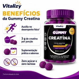 Creatina em Goma Gummy 3g Zero Açúcar 60 Gomas Sabor Uva Roxa Vitalizy — foto 5