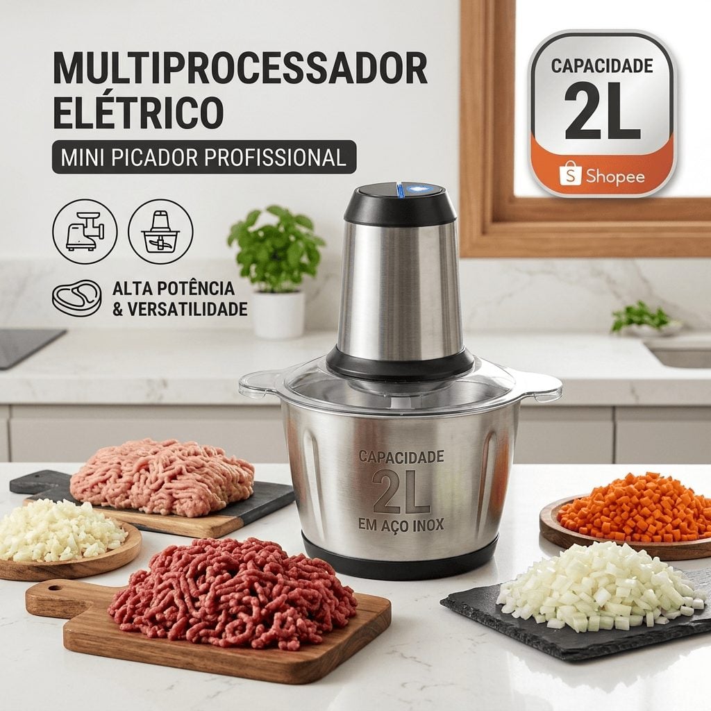 Moedor De Carne Elétrico Processador De Alimentos Inox 2L 220V Triturador Multifunção Pica — foto 2