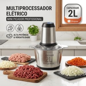 Moedor De Carne Elétrico Processador De Alimentos Inox 2L 220V Triturador Multifunção Pica — foto 9