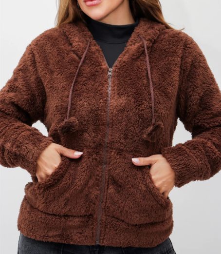 Blusa Feminina Casaco Moletom Pelúcia Com Capuz Zíper Inverno Quentinha — foto 2