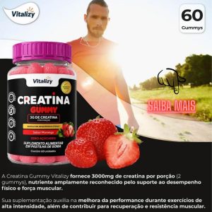 Creatina em Goma Gummy 3g Zero Açúcar 60 Gomas Sabor Morango Vitalizy — foto 6
