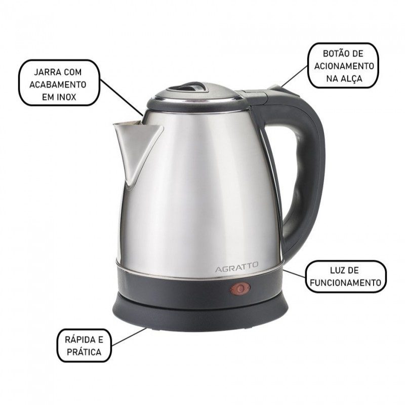 Chaleira Elétrica Inox 1,8L Agratto 127v