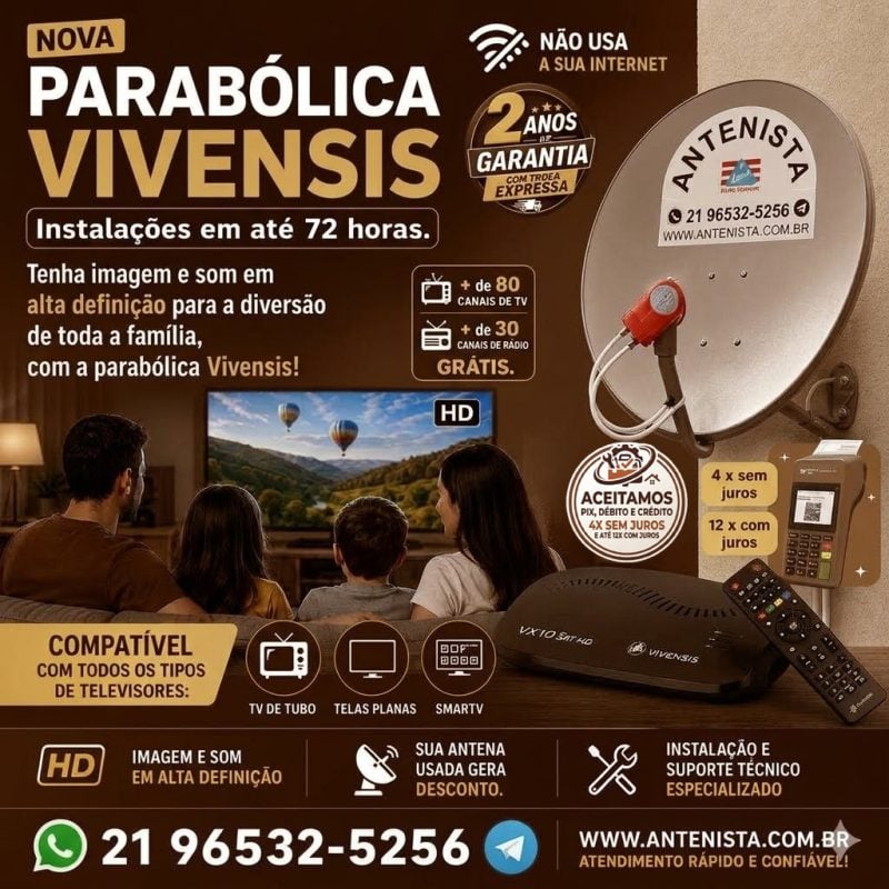 Antena parabólica instalada em seu lar.
