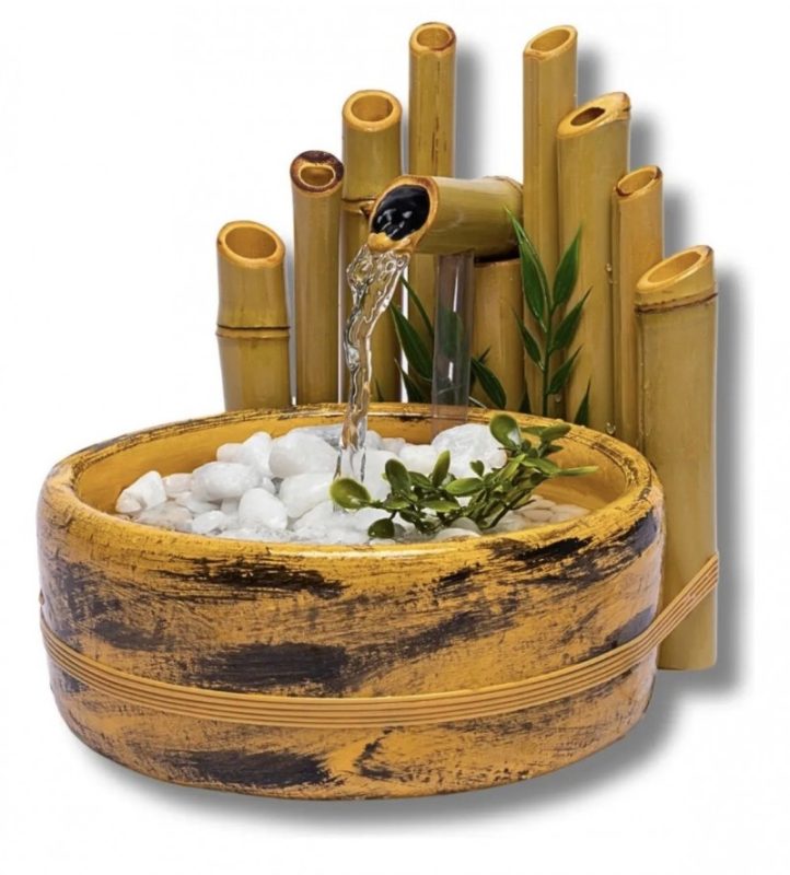 Fonte De Água Decorativa Cascata De Bambu Cerâmica Bivolt