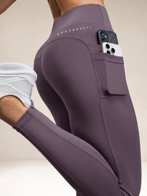 Leggings Casuais de Cintura Alta para Fitness Feminino com Bolsos, Calça de Ioga
