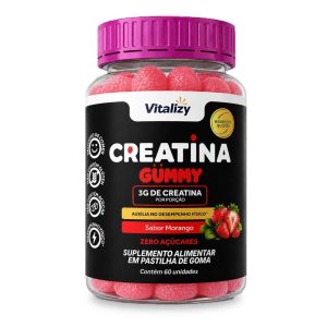 Creatina em Goma Gummy 3g Zero Açúcar 60 Gomas Sabor Morango Vitalizy — foto 5