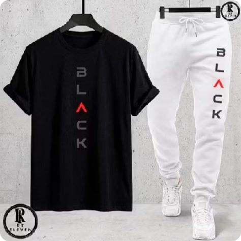 Kit conjunto camiseta e calça moletom moda masculina camiseta casual blak malha algodão