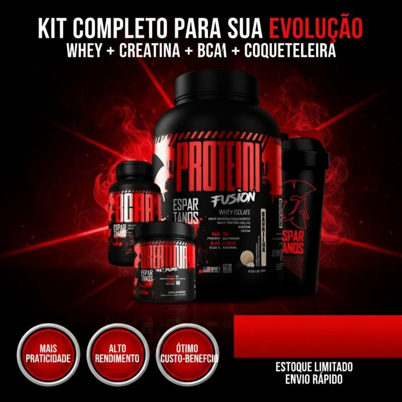 Kit Whey Protein Fusion + Bcaa + Creatina + Shaker