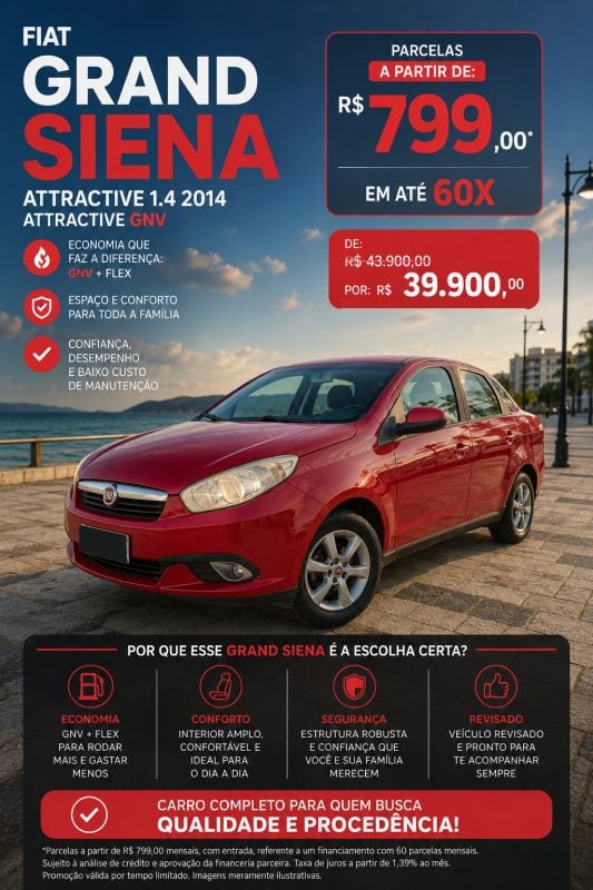 Fiat Grand Siena 1.4 Attractive 2014 Flex /GNV