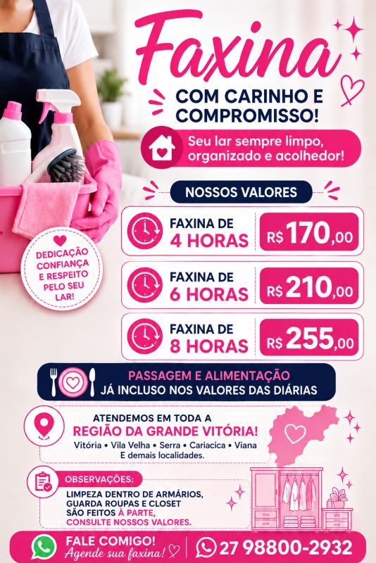 Faxineira com agenda aberta