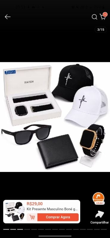 Kit Presente Masculino Boné grife + Carteira de Couro+ Óculos + Relógio Premium Prova Dagu