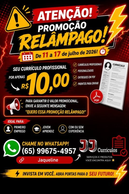Currículo em pdf promoção relâmpago até dia 17/07/26