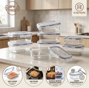 Kit 10 Pote De Vidro Marmita Hermético 640ml Freezer Fitness Rishon — foto 5