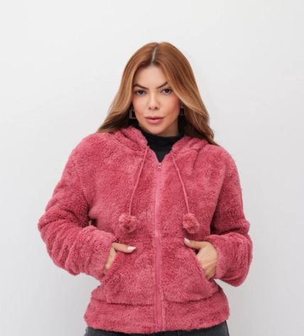 Blusa Feminina Casaco Moletom Pelúcia Com Capuz Zíper Inverno Quentinha