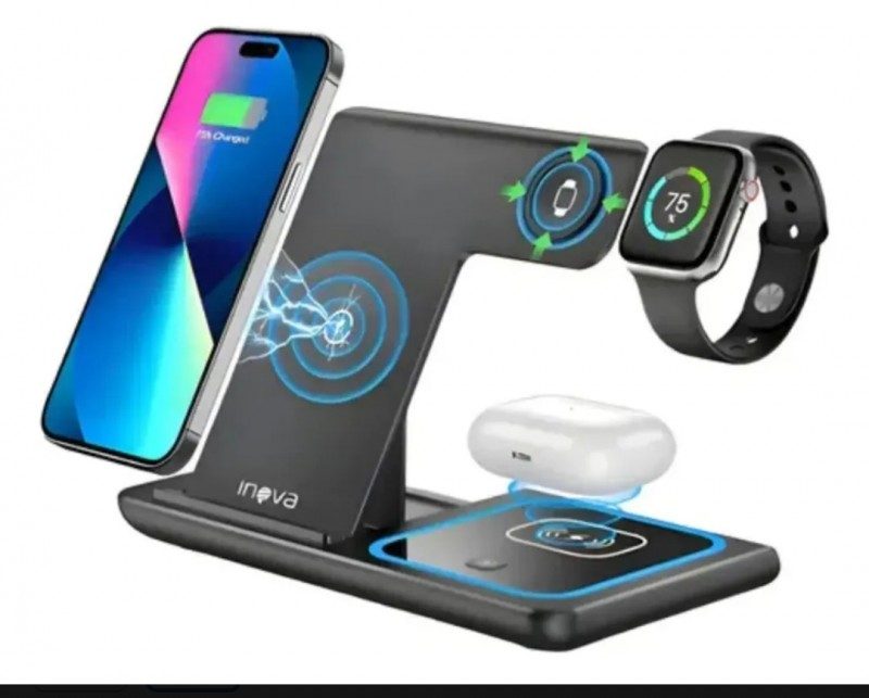Carregador por indução para celular fone e relógio 3em 1