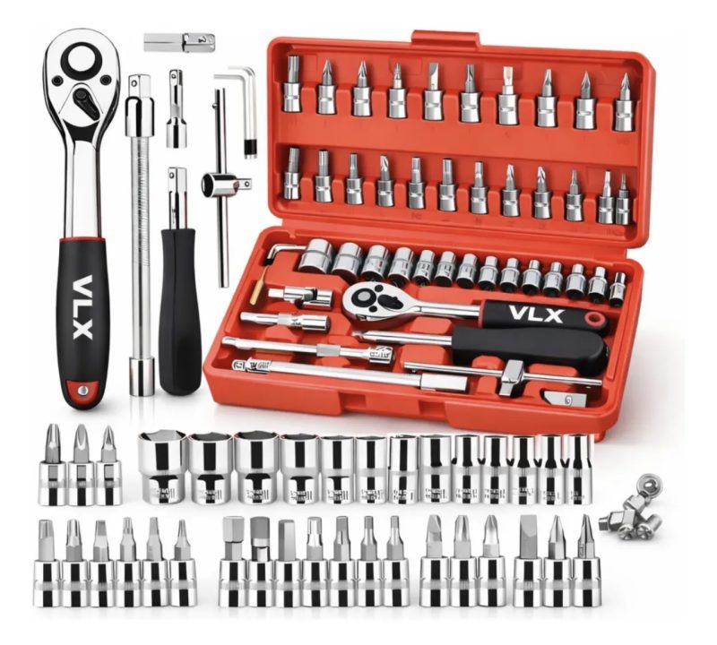 Kit Jogo De Soquete Catraca 1/4 Com 46 Peças Aço Maleta Novo