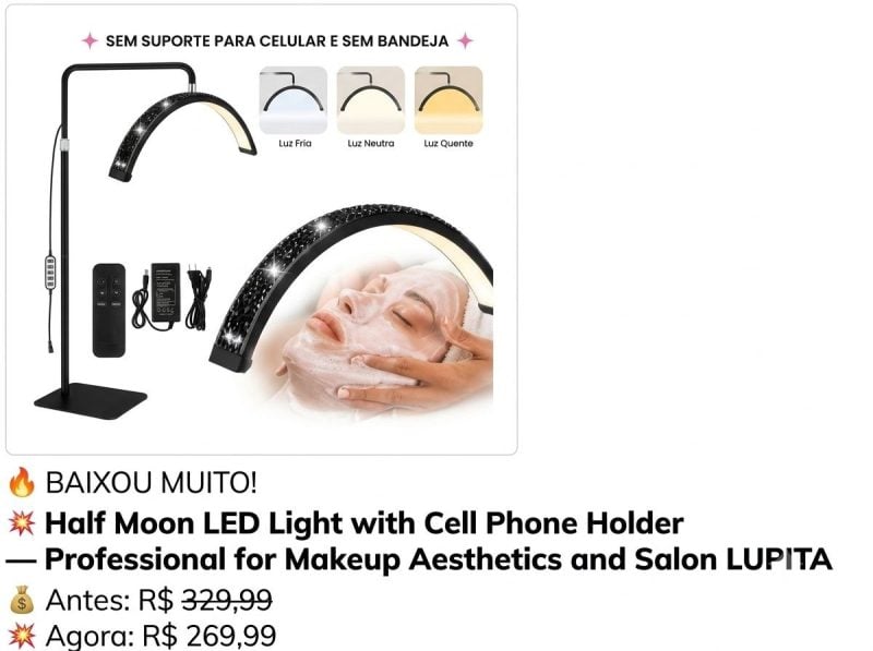 Luminaria Lupita Meia lua Profissional Luminaria Cilios salão studio