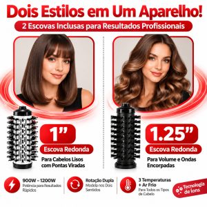 Secador de Cabelo e Escova Modeladora 2 em 1 110V 1200W Ar Frio Morno Quente Íons Negativo — foto 3