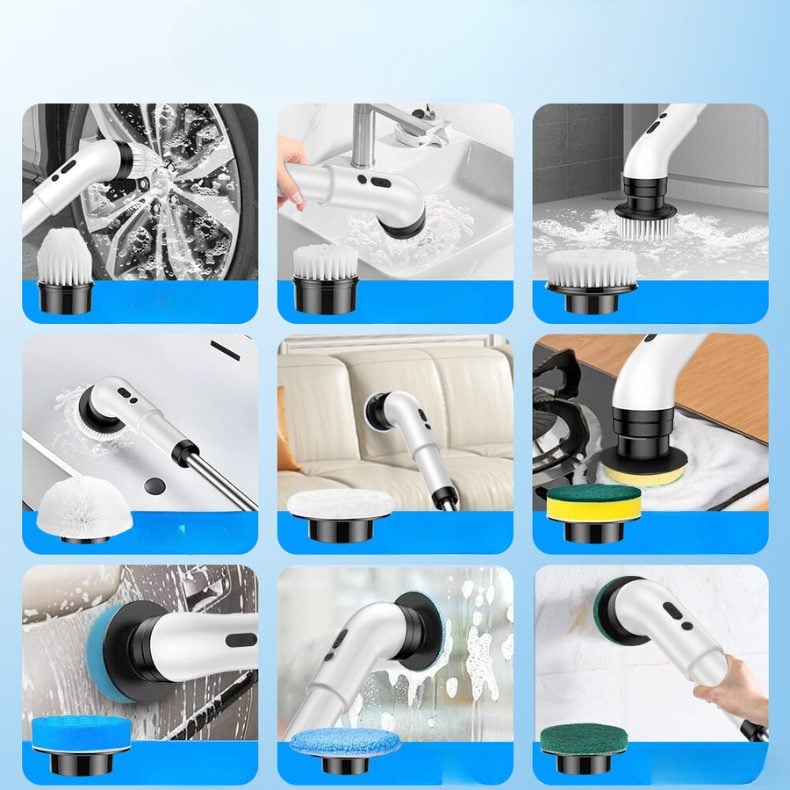 Esfregão Elétrico 9 em 1 Recarregável 360° Multiuso para Vidro, Piso, etc.