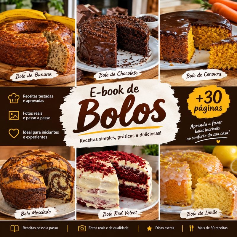 Guia de Bolos Caseiros: Mais de 30 Receitas Fáceis