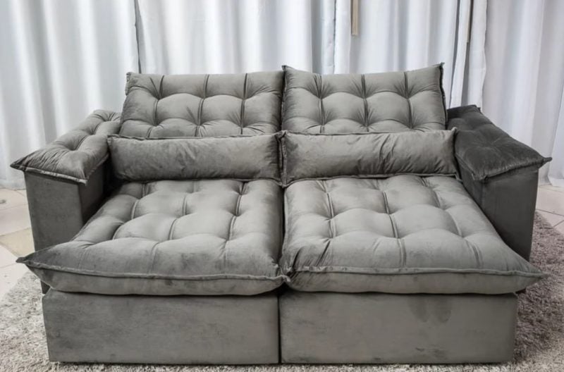 Sofá Retrátil e Reclinável Ipanema 1,80m em Tecido Veludo C/pillow Nos Braços - Montagem I