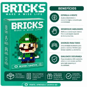 Mini Blocos de Montar Luigi Pixelado Colecionável - 164 Peça — foto 3