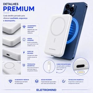 Power Bank Magnético 5000mAh Sem Fio Compatível com MagSafe para iPhone — foto 6